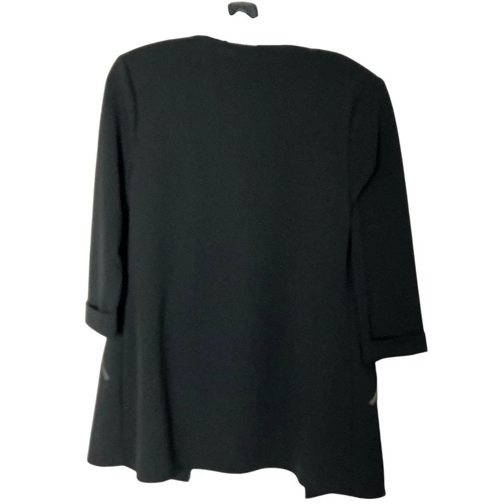 89th‎ + Madison Womens Black Open Front Blazer 3/4 Sleeve Zipper Pockets Size S